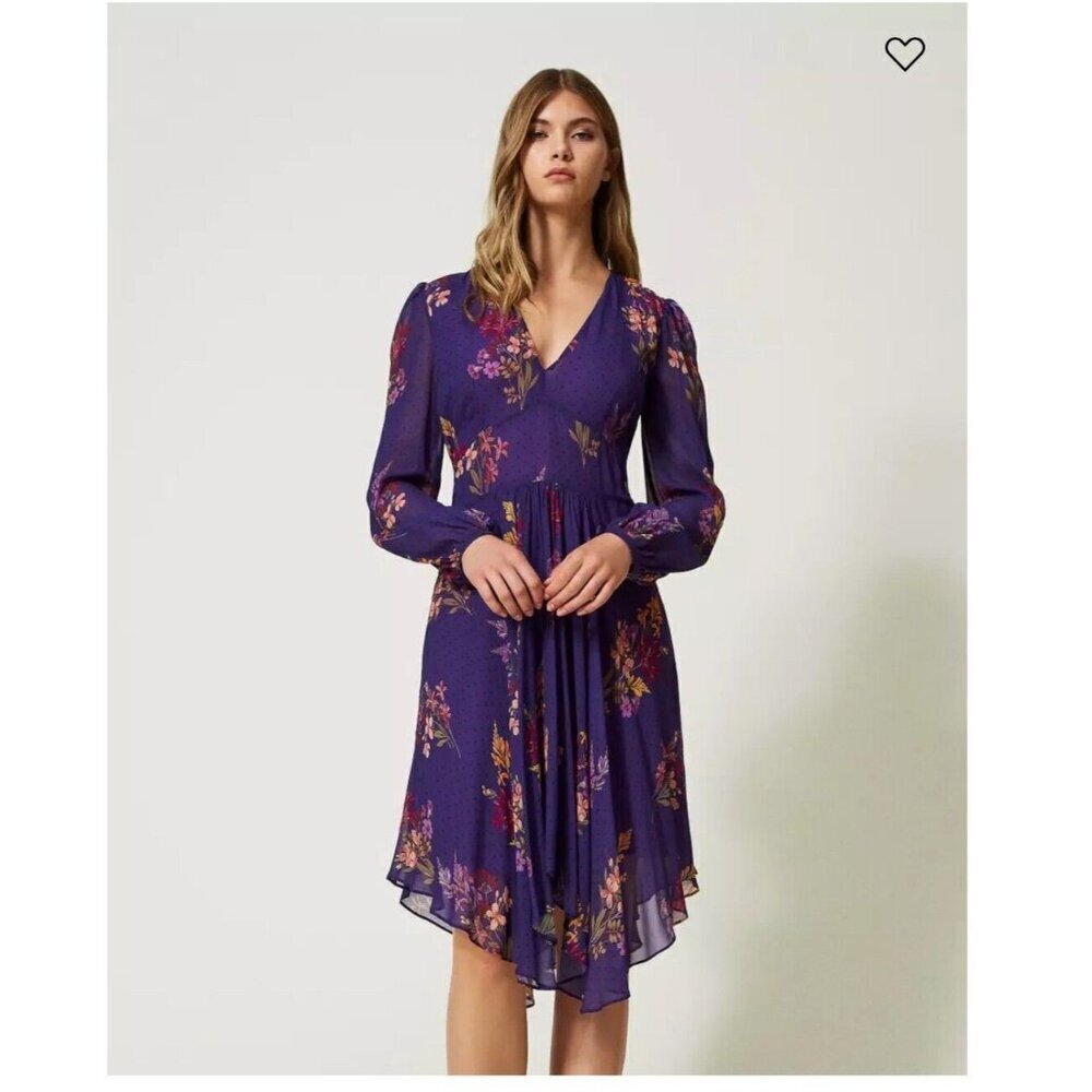 Floral V-Neck Long Sleeve Purple Dress